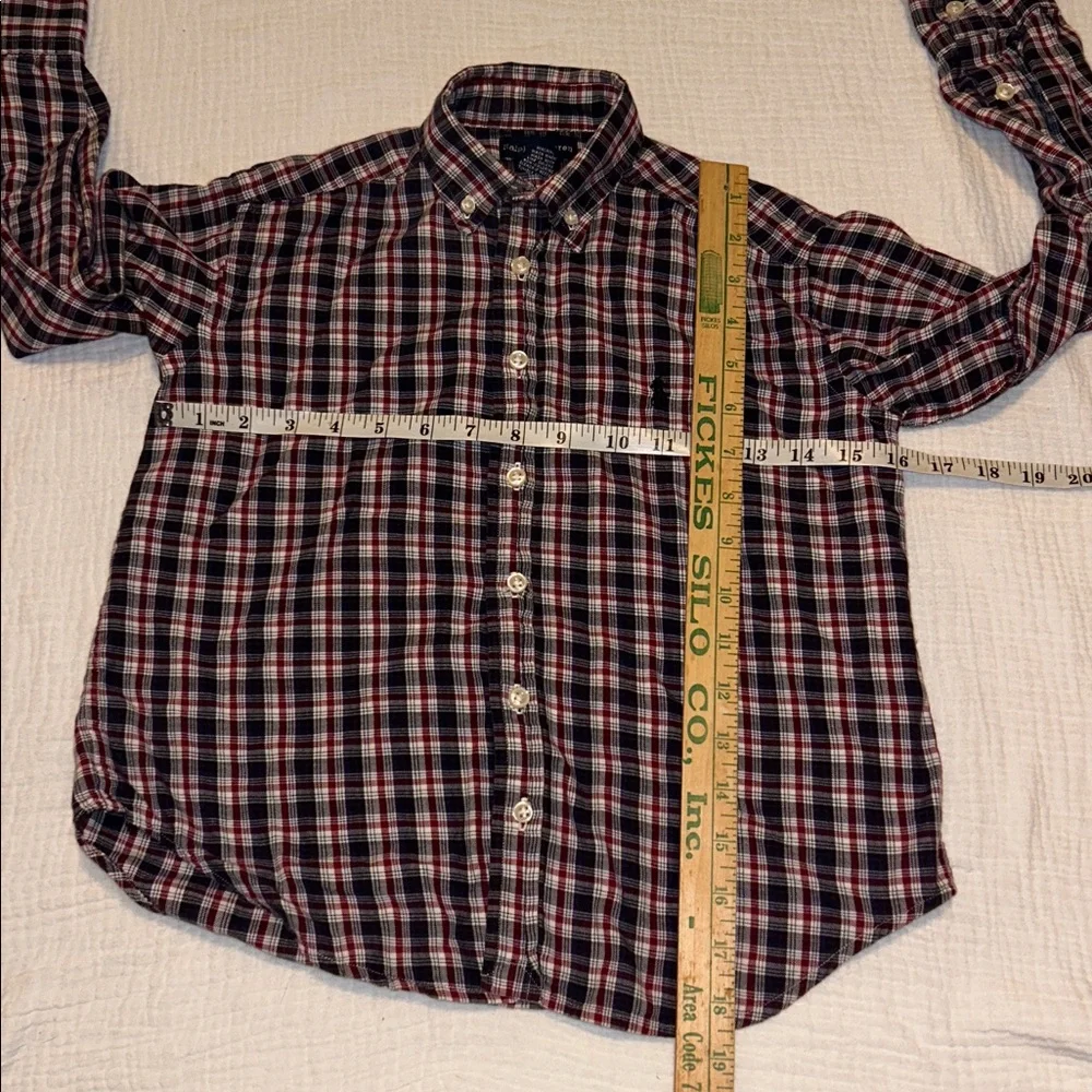 Ralph Lauren Boys Long Sleeve Button Up Shirt Red Blue White Plaid Shirt Holiday